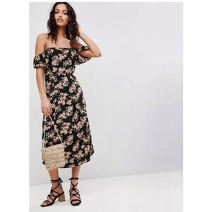 Amuse Society Dress Womens XS Black Floral Boho Fairy Uneven Hem Midi Romantic‎